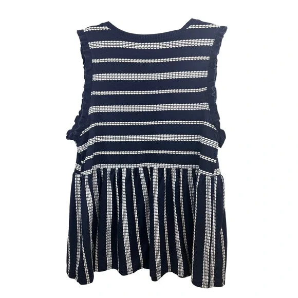 Altare'd State Navy White Stripe V Neck Peplum Top Sz M Cotton Casual Peasent - Picture 2 of 7